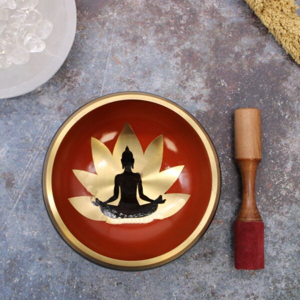 Lrg Buddha Singing Bowl Set- Black/Orange 14cm - Image 3