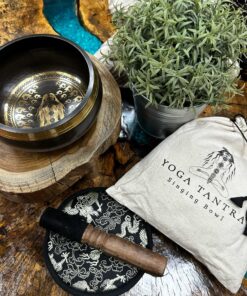 Alternative view of Hand Beaten & Engraved Singing Bowl Gift Set - 14cm - Yogi