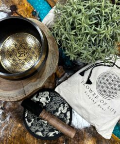 Alternative view of Hand Beaten & Engraved Singing Bowl Gift Set - 14cm - Flower of Life