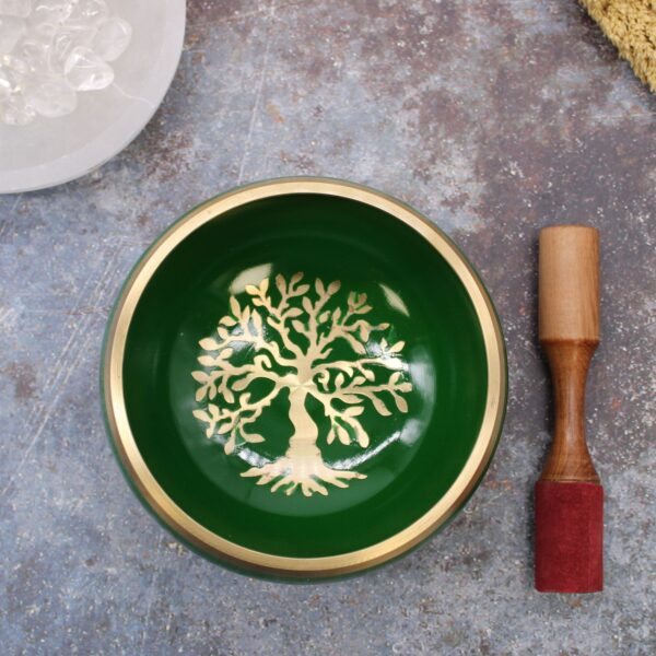 Lrg Tree of Life Singing Bowl Set- Green 14cm - Image 3