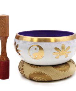Lrg Yin & Yang Singing Bowl Set- White/Purple 14cm