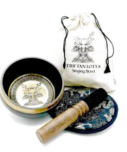Hand Beaten & Engraved Singing Bowl Gift Set - 14cm - Lotus Flower