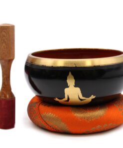 Lrg Buddha Singing Bowl Set- Black/Orange 14cm
