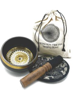 Alternative view of Hand Beaten & Engraved Singing Bowl Gift Set - 14cm - Round Medallions