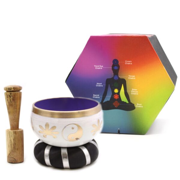 Yin & Yang Singing Bowl Set- White/Purple 10.7cm - Image 8