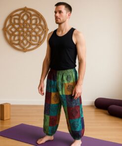 Nomad Sari - Mushroom Pants - Block Print Designs - Green Tones L/XL