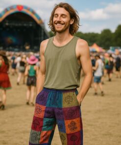 Nomad Sari - Mushroom Pants - Block Print Designs - Purple Tones L/XL