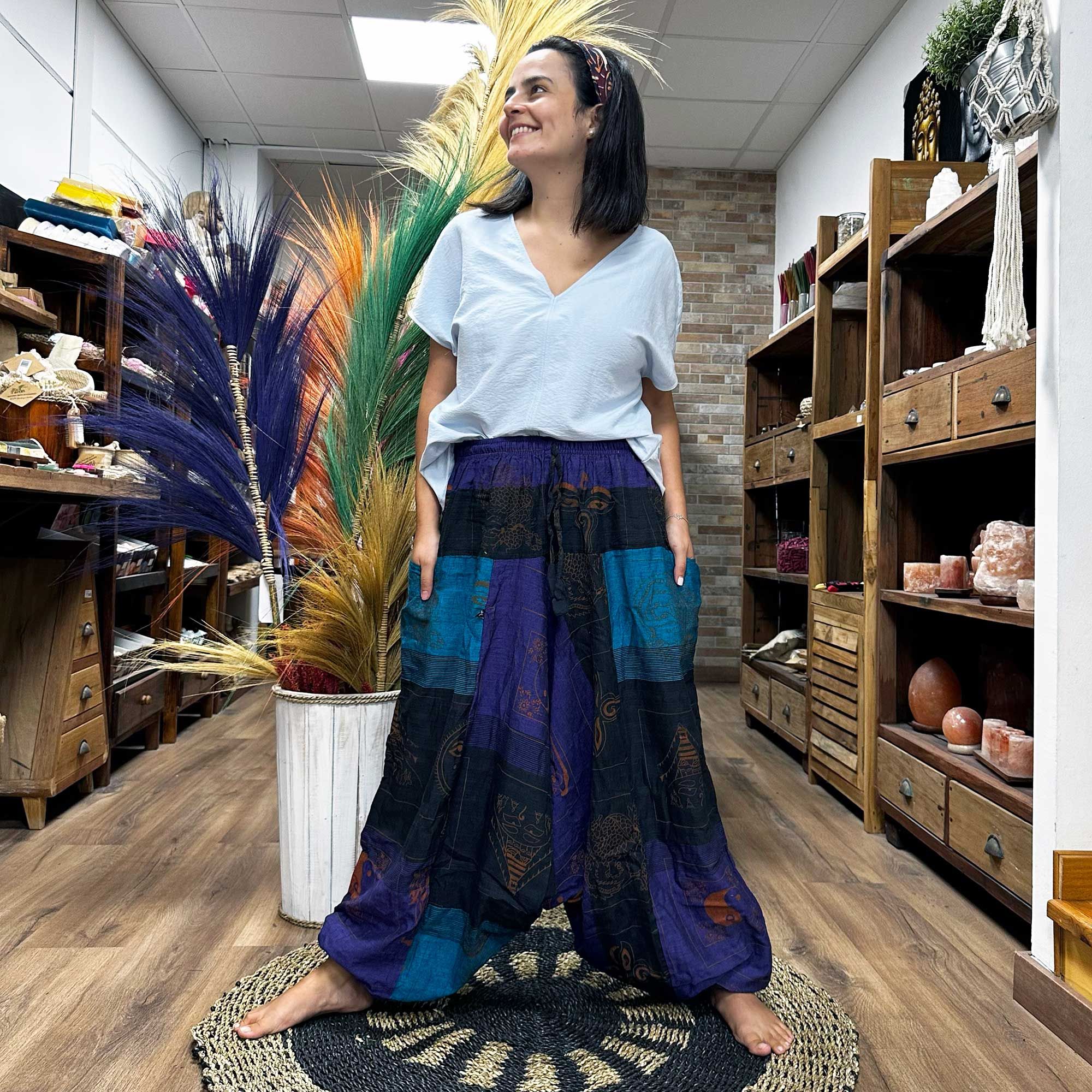 Yoga and Festival Pants - Aladdin Himalayan Print on Purple - Image 3