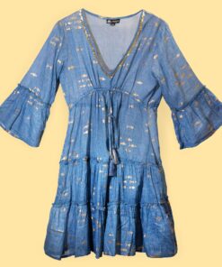Alternative view of Nomad Sari Sea Blue & Gold Fish Print Dress (L/XL)