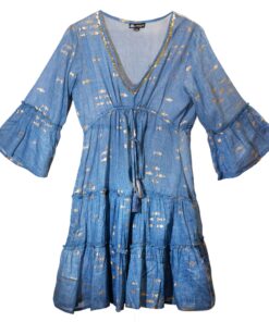 Nomad Sari Sea Blue & Gold Fish Print Dress (L/XL)
