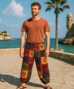 Nomad Sari - Mushroom Pants - Block Print Designs - Orange Tones L/XL
