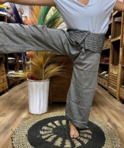 Yoga and Festival Pants - Thai Fisherman Mandala Mantra on Grey
