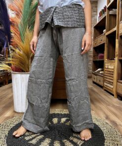 Alternative view of Yoga and Festival Pants - Thai Fisherman Mandala Mantra on Grey
